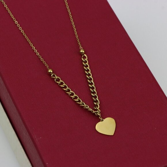 Elegant Heart Charm Yellow Necklace with Dual Chain Accent, XPNL0378 - Picture 6 of 15